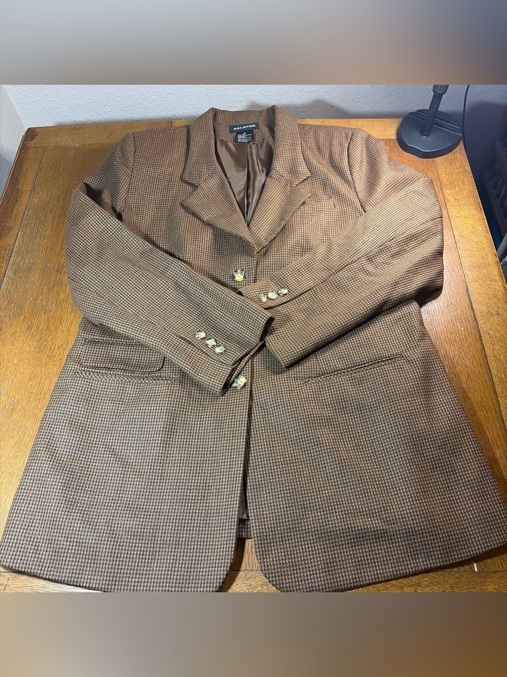 Alfred Dunner Tweed Brown Houndstooth Woman’s Blazer Vintage Size 16 100% Wool